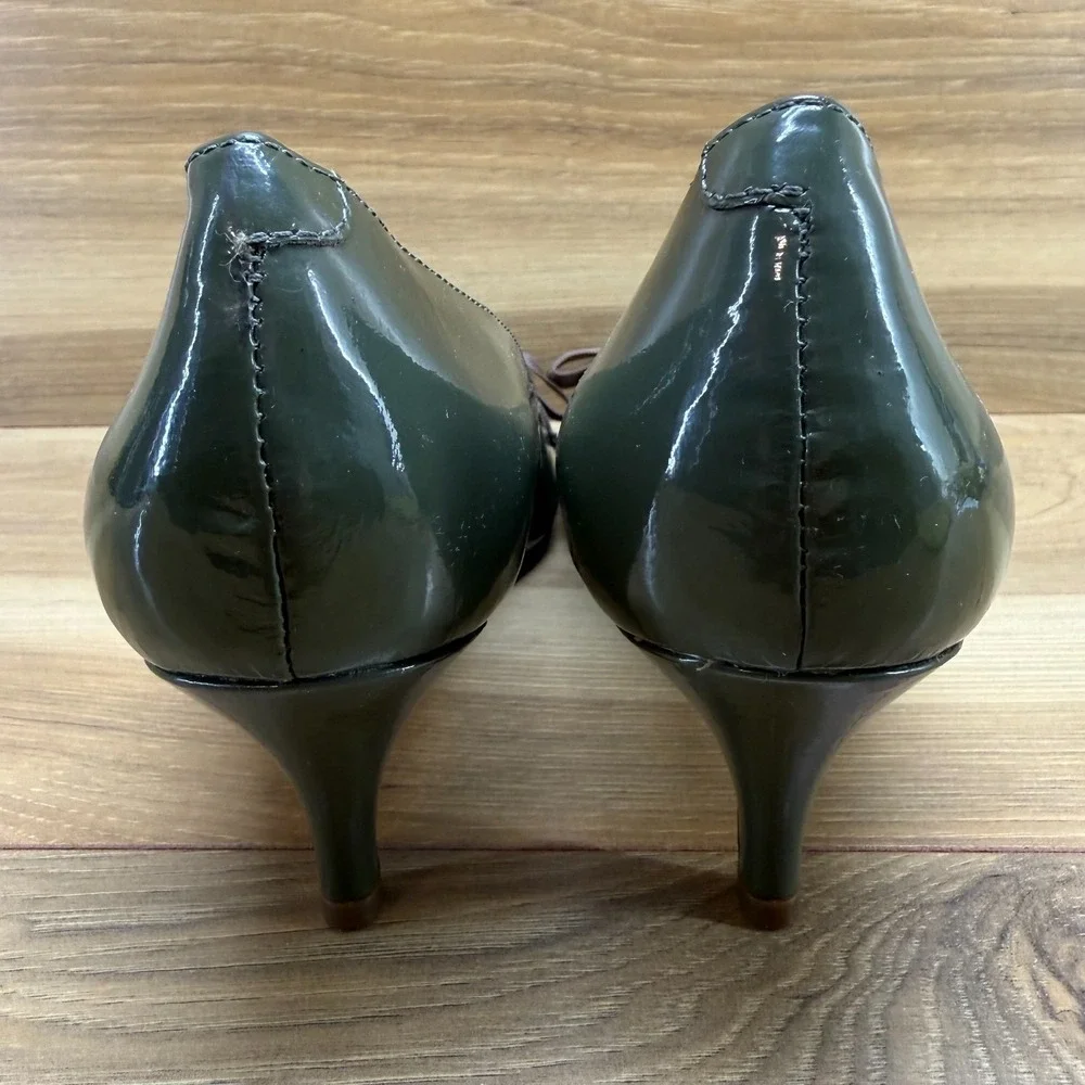 LL‎ BEAN Bow Pumps Womens 8 M Green Patent Leather Bow